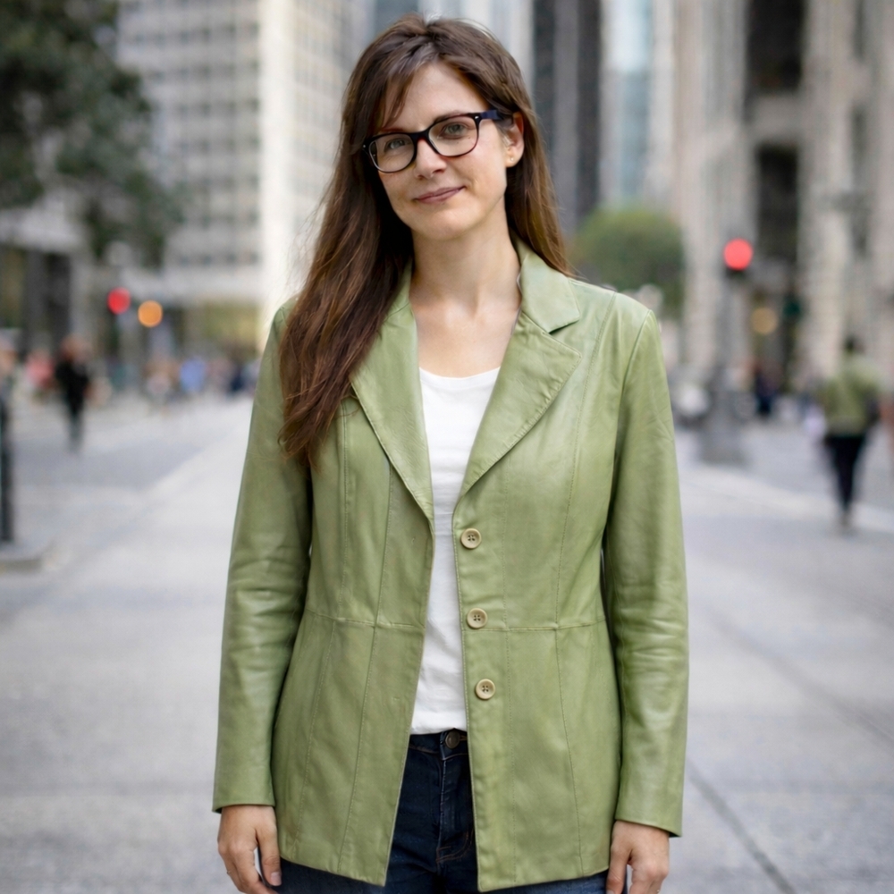 Worthington Herb Green Genuine Leather Button Up Jacket Coat